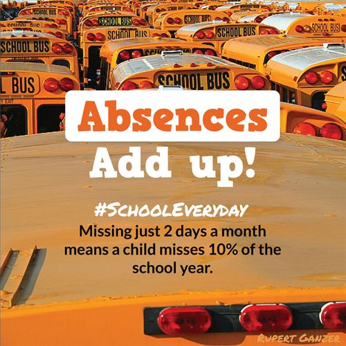 School buses with absence information